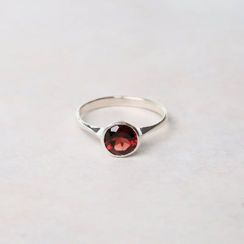 Sterling Silver Ring with 6mm Round Bezel Set African Garnet