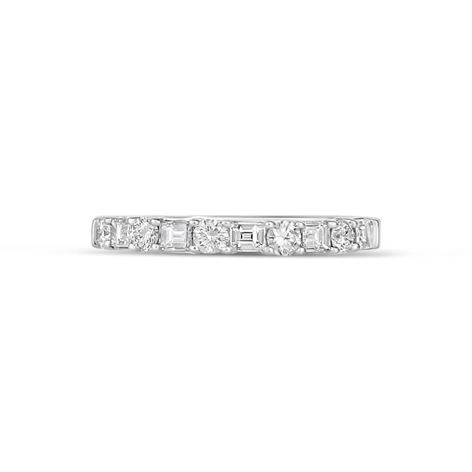 14K White Gold Baguette and Round Diamond Band