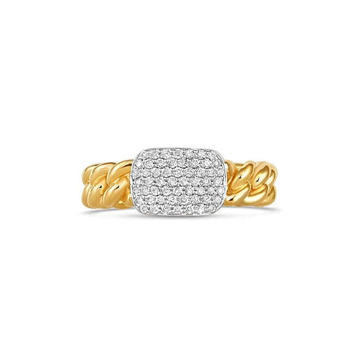 14K White Gold Diamond Cluster Ring with 14K Yellow Gold Chain Link Shank