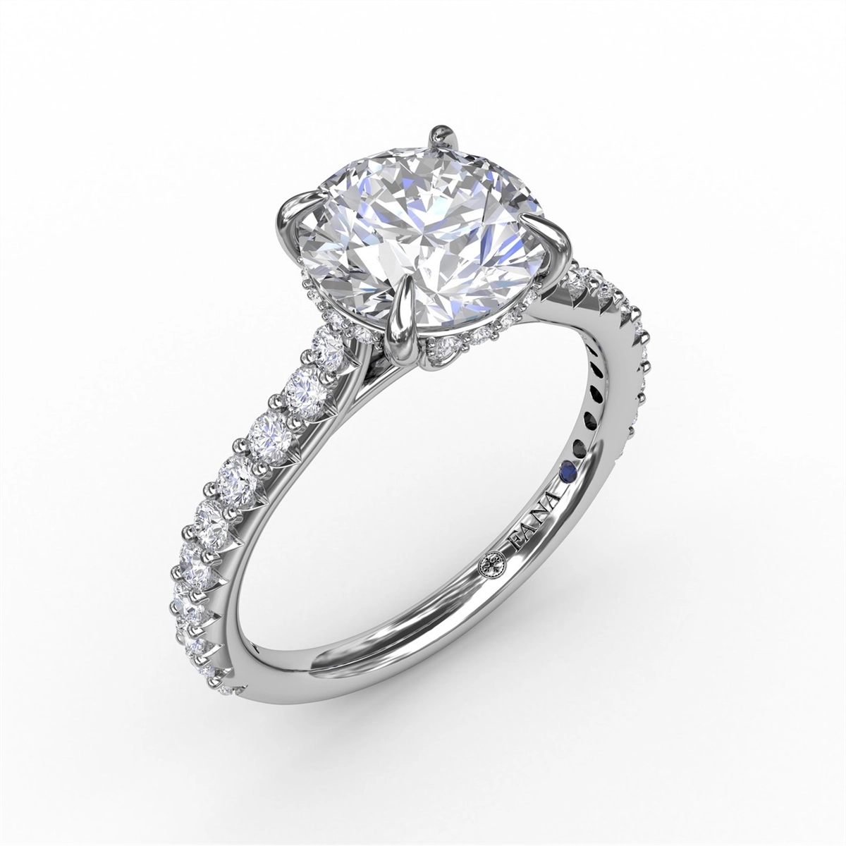 14K White Gold Diamond Semi-mount Ring, Hidden Round Halo