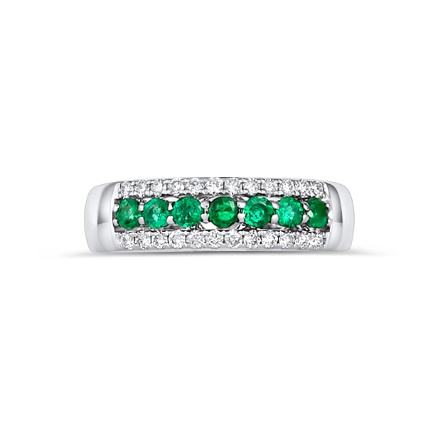 14K White Gold Emerald and Diamond Band