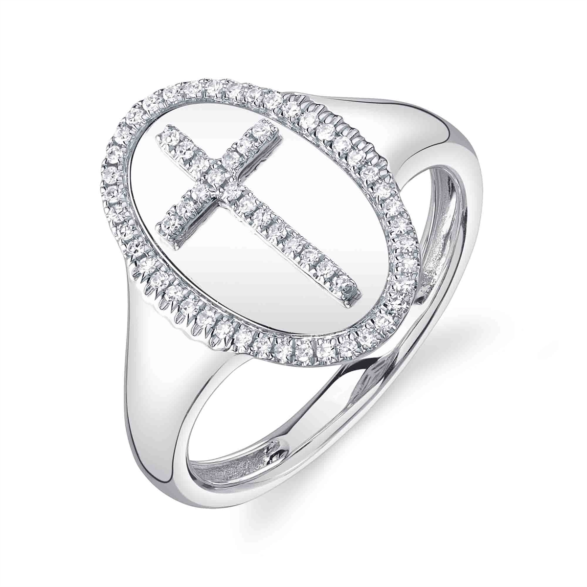 14K White Gold Oval Diamond Cross Ring