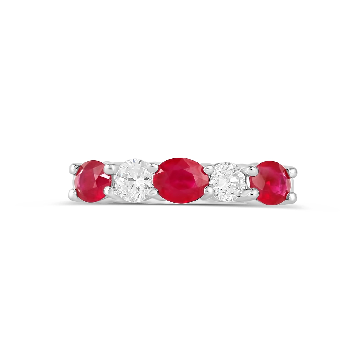 14K White Gold Oval Ruby and Round Diamond Band