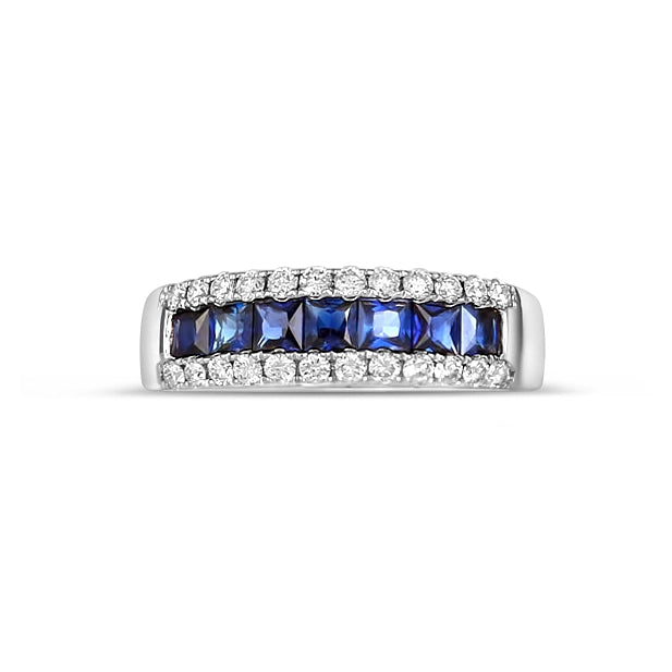 14K White Gold Sapphire and Diamond Band