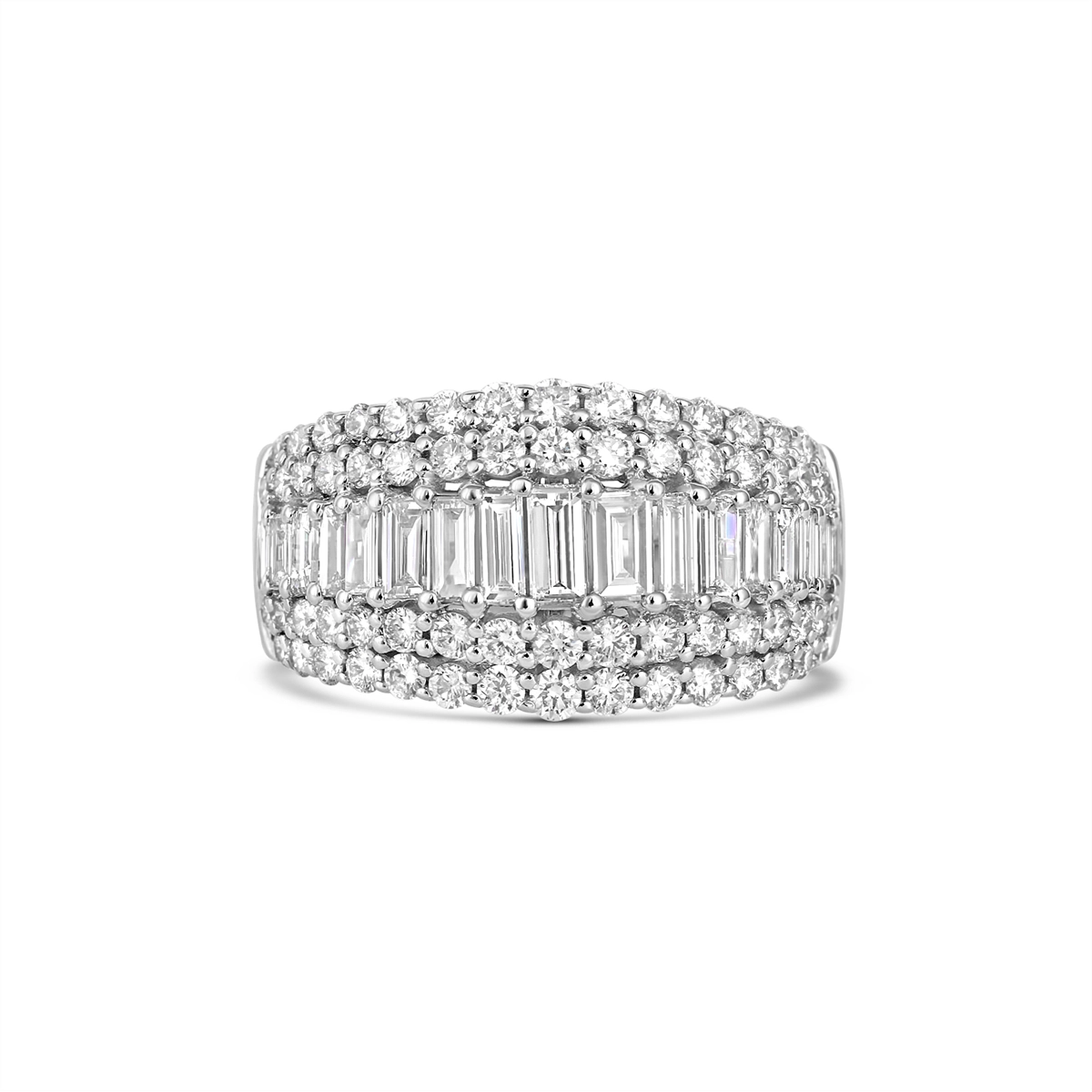 14K White Gold Wide Baguette and Round Diamond Band