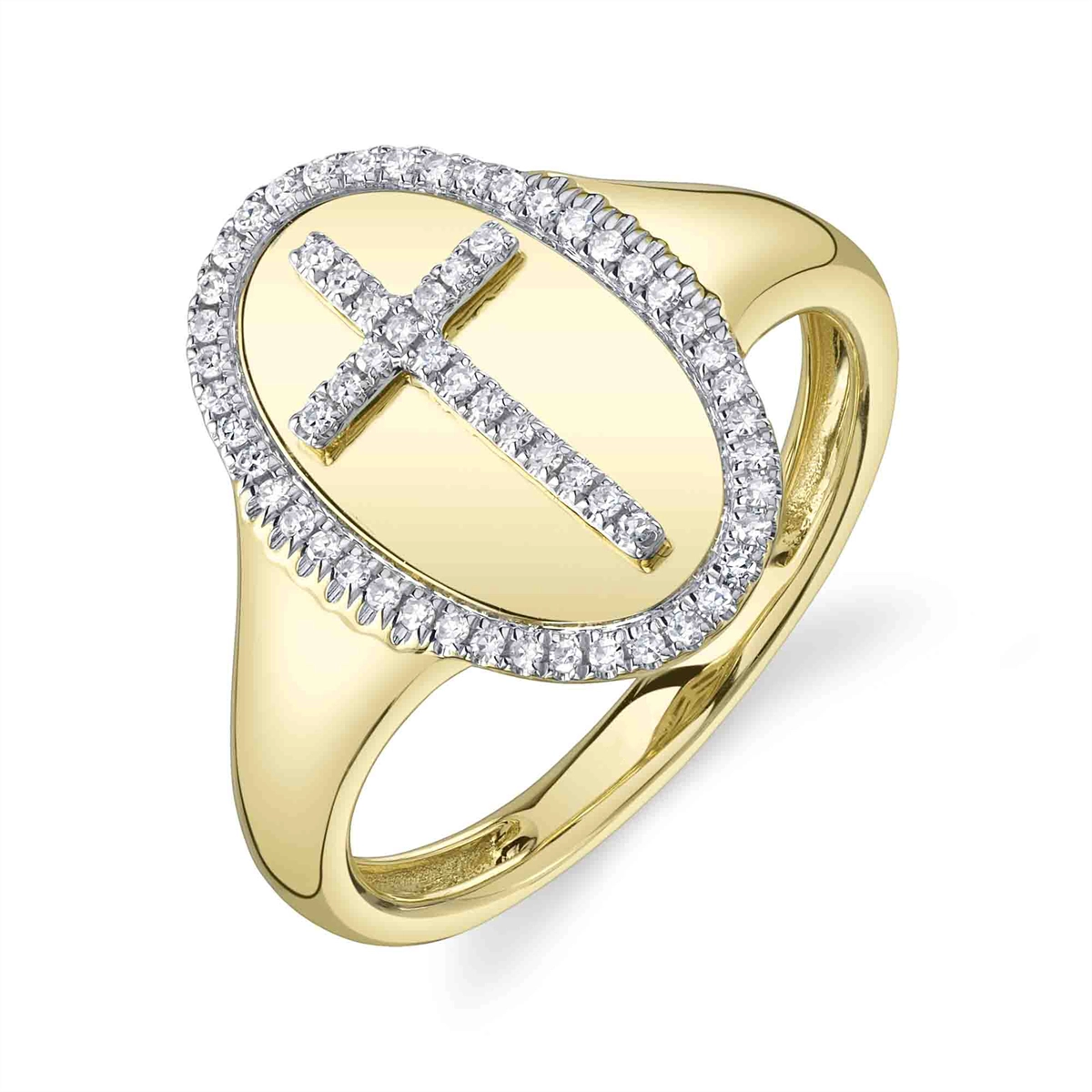 14K Yellow Gold Oval Diamond Cross Ring