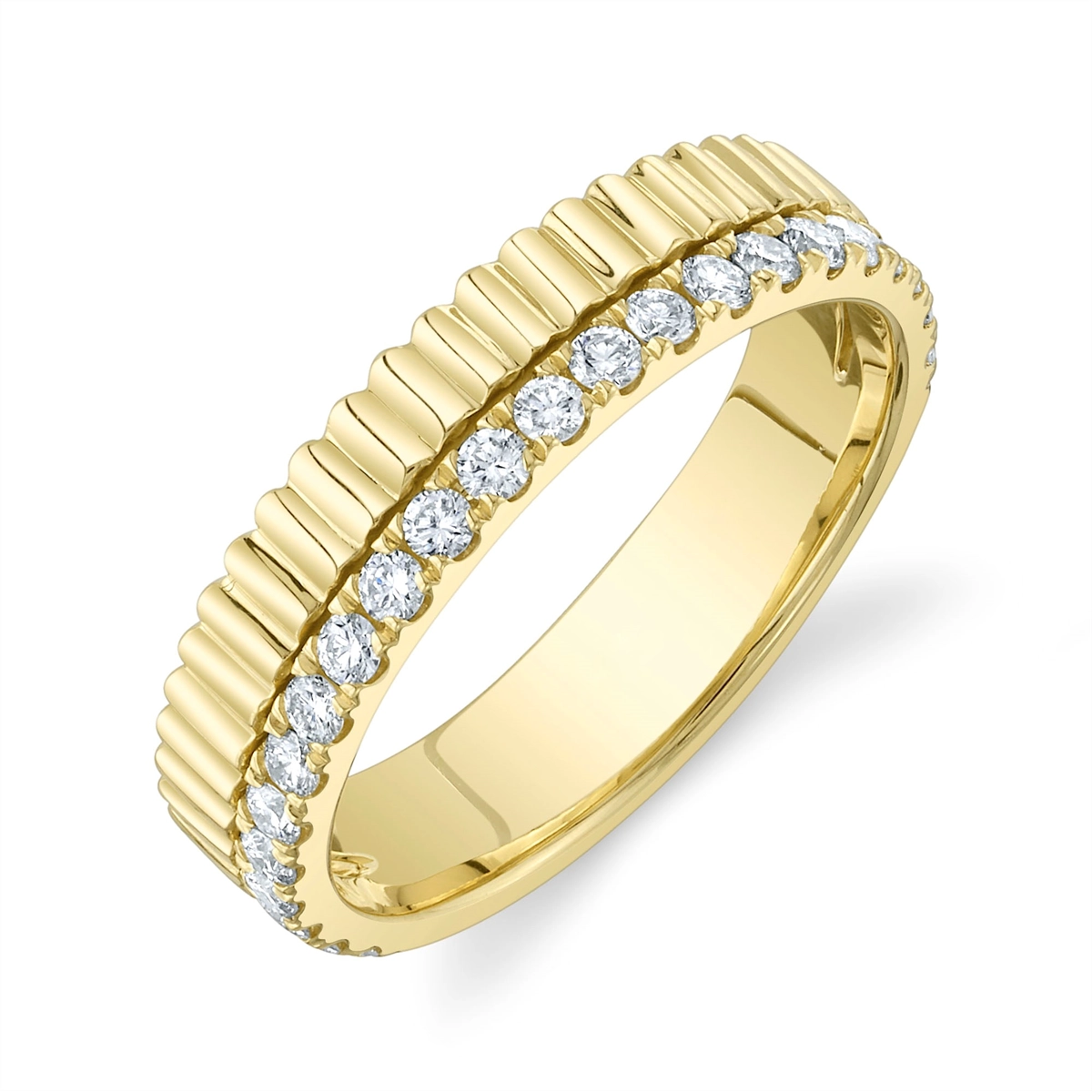 14K Yellow Gold Ridged Diamond Band