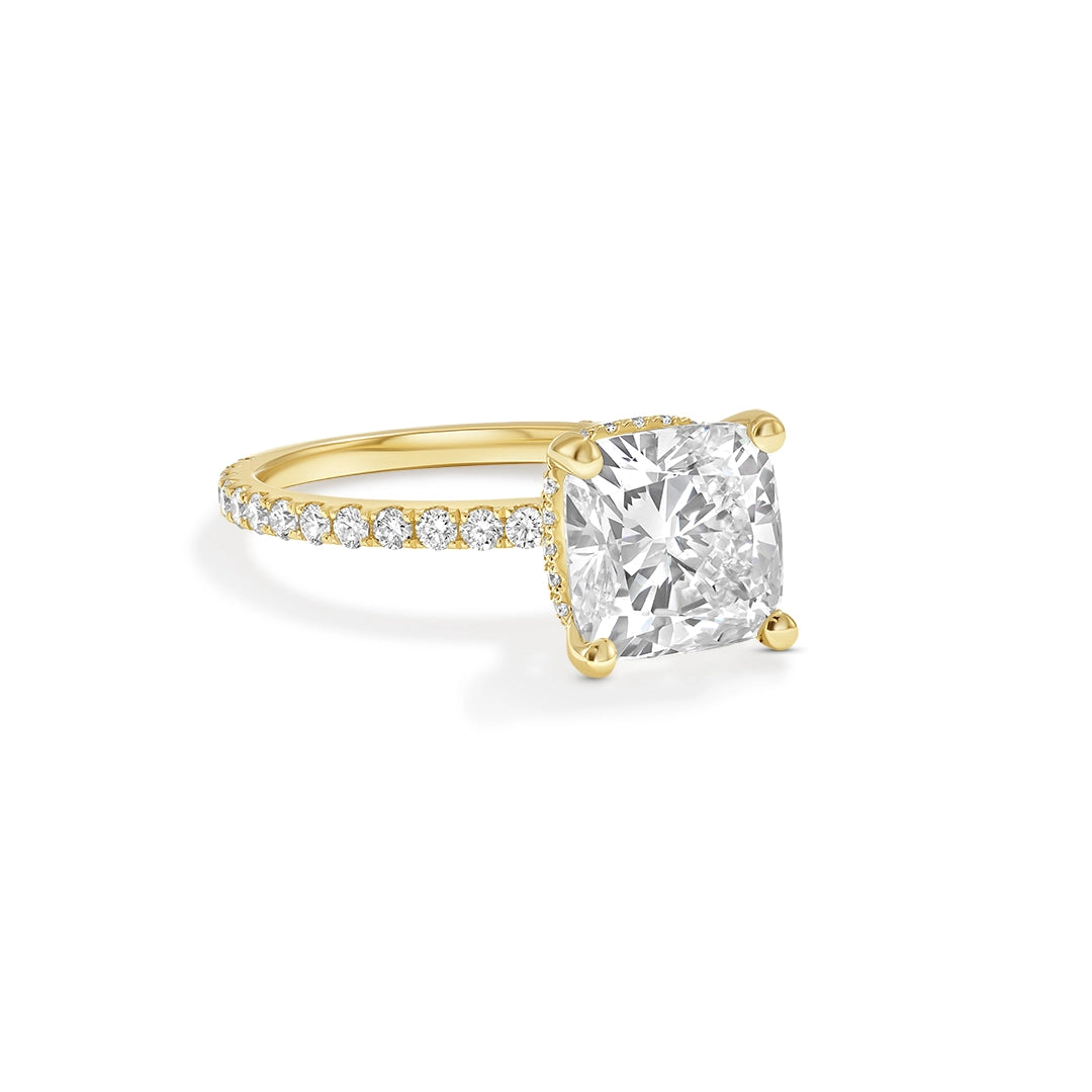 14K Yellow Gold Semi-mount Ring with Double Diamond Hidden Halos