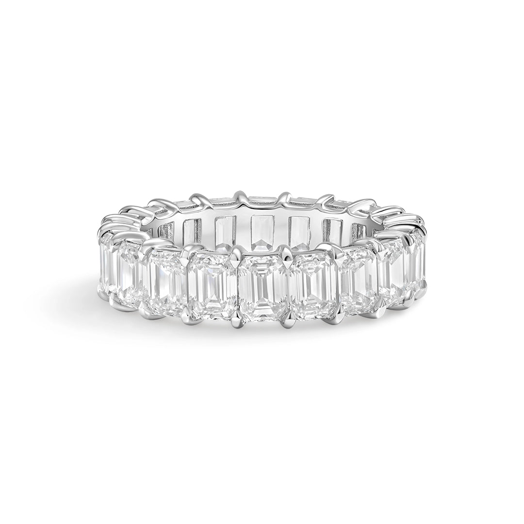 18K White Gold Diamond Eternity Band, Emerald