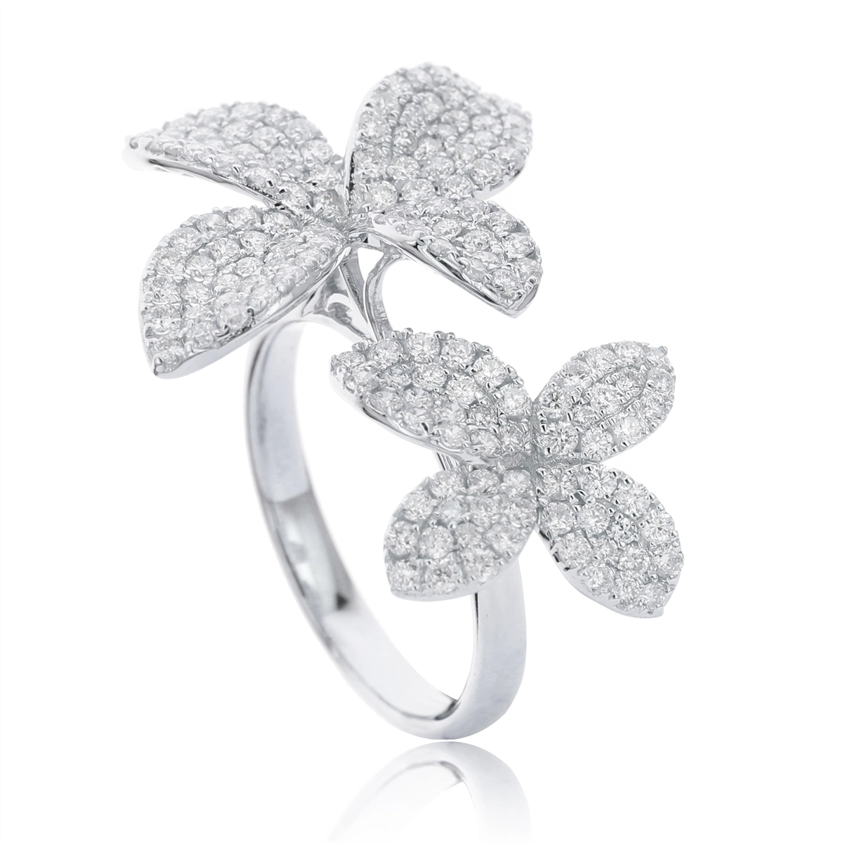 18K White Gold Double Flower Diamond Ring