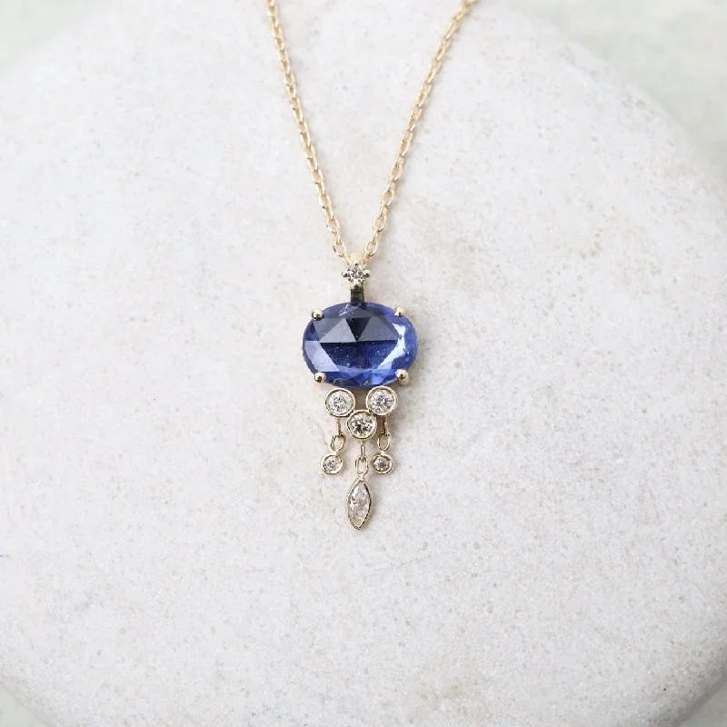 One of a Kind Blue Sapphire & Dangling Diamonds Jellyfish Necklace