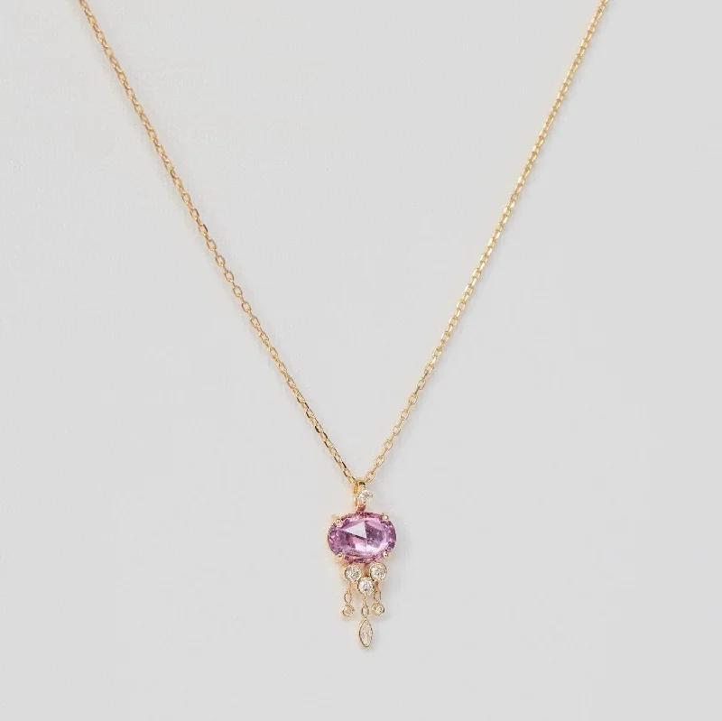 One of a Kind Pink Sapphire & Dangling Diamonds Jellyfish Necklace