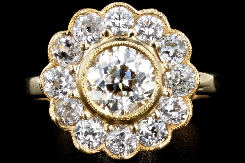 Edwardian Conversion 14K Yellow Gold 1.11 Carat Old European Cut Diamond Halo Ring GIA Certified