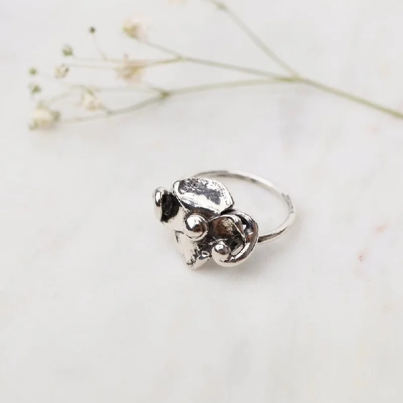 Thin Band Abstract Sterling Silver Flower Ring