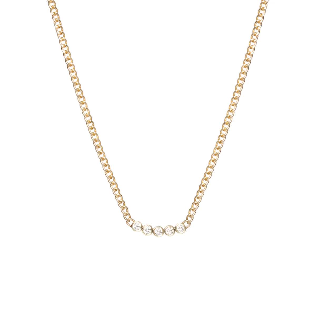 14k Five Diamond Bezel Extra Small Curb Chain Necklace