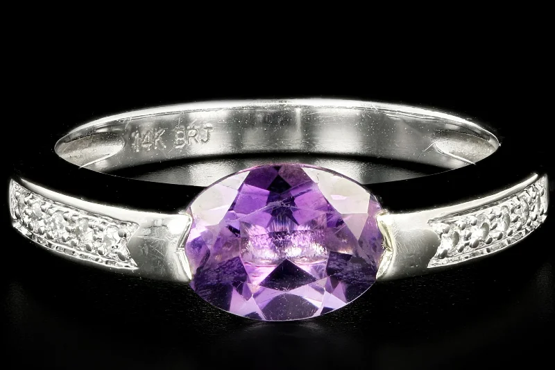 Modern 14K White Gold 1.03 Carat Amethyst & Diamond Ring