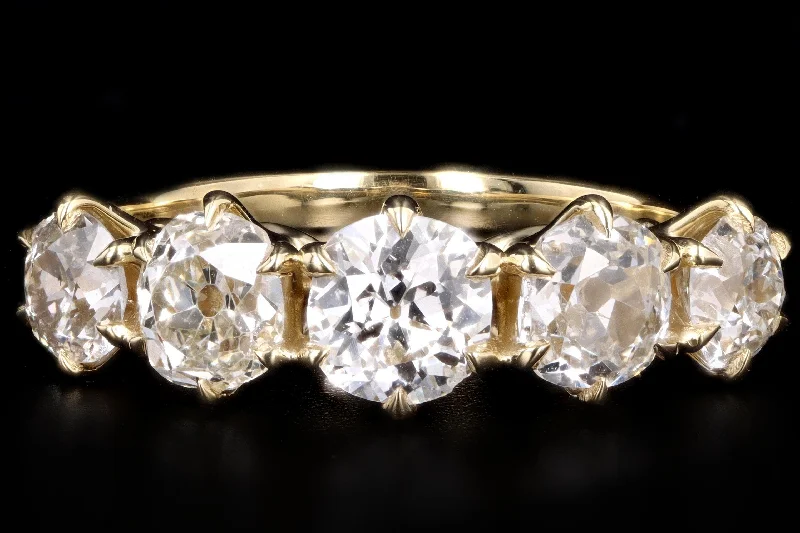 New Vintage Inspired 18K Yellow Gold 2.38 Carat Total Weight Old Mine Cut Diamond Five Stone Band