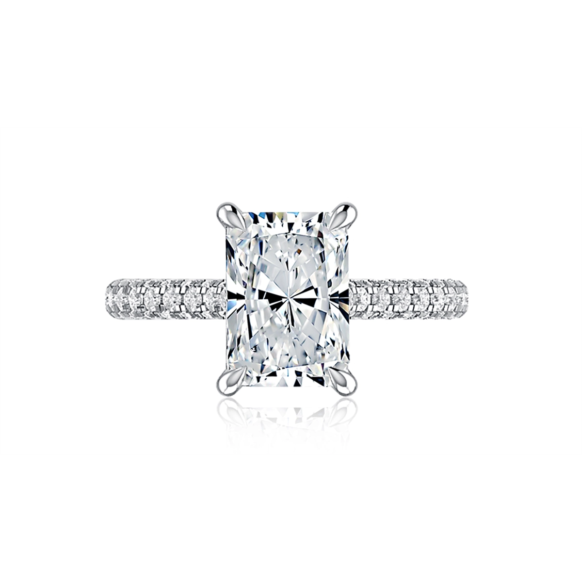 A. Jaffe 14K White Gold Semi Mount Radiant Cut Ring with Three Sided Diamond Shank and Hidden Halo