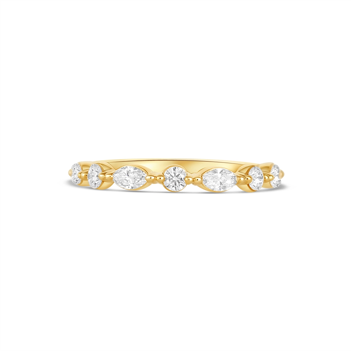 A. Jaffe 14K Yellow Gold Alternating Bead Set Marquise and Round Diamond Band