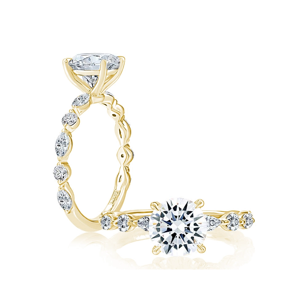 A. Jaffe 14K Yellow Gold Semi Mount Diamond Ring with Round and Marquise Diamonds