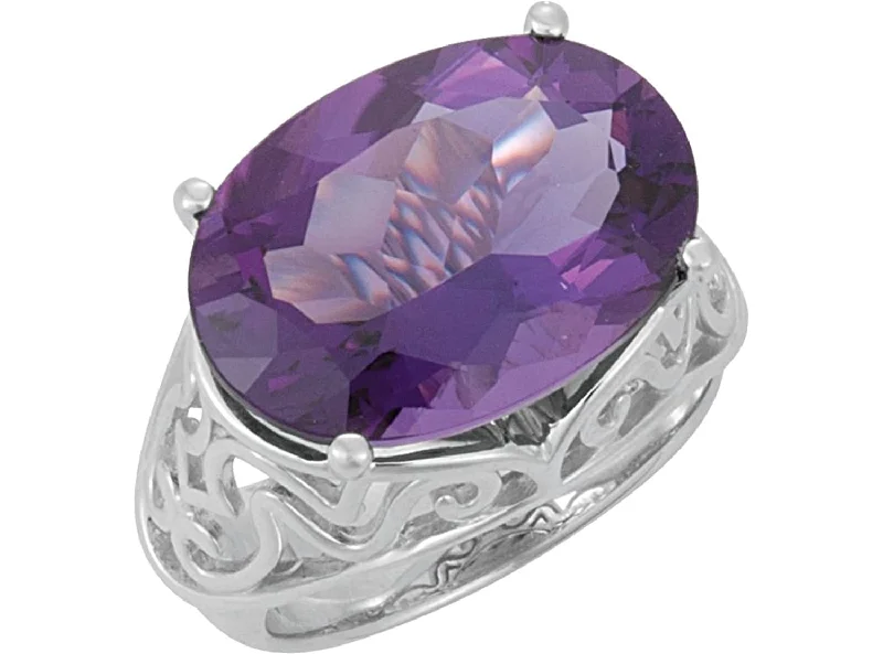 Amethyst 11.15 Ct February Birthstone Sterling Silver Filigree Ring, Size 9.25