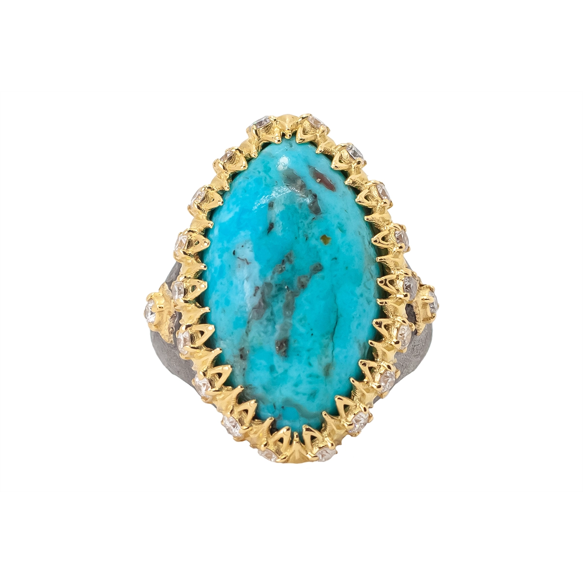 Armenta 18K Yellow Gold and Grey Sterling Silver Turquoise and Diamond Ring