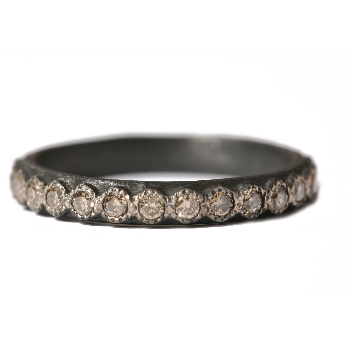 Armenta Old World Blackened Sterling Silver Champagne Diamond Stack Ring