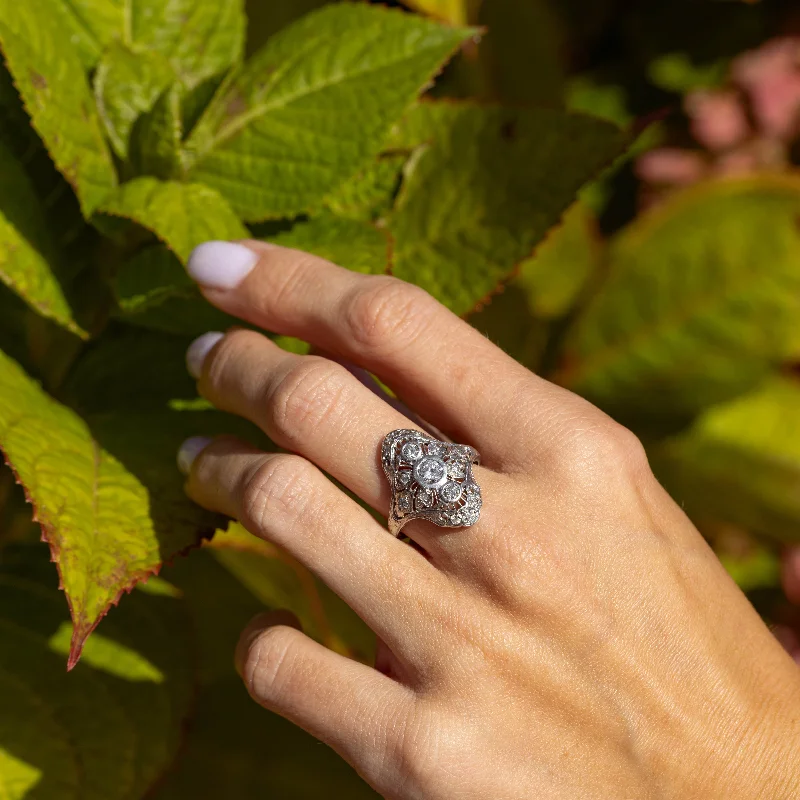 Art Deco Platinum 0.50 Carat Diamond Filigree Shield Ring