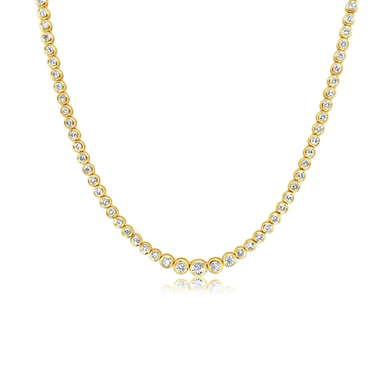 Bezel Set Graduated Diamond Tennis Necklace