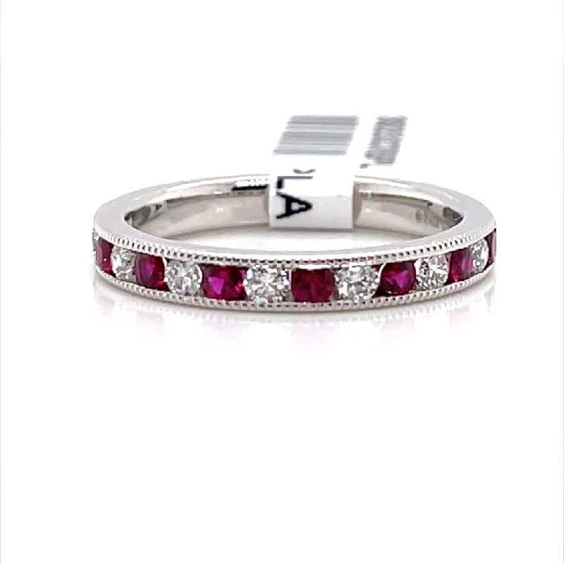 Bremer Jewelry Ruby and Diamond Channel Set Fashion Ring in Platinum (0.66ctw)