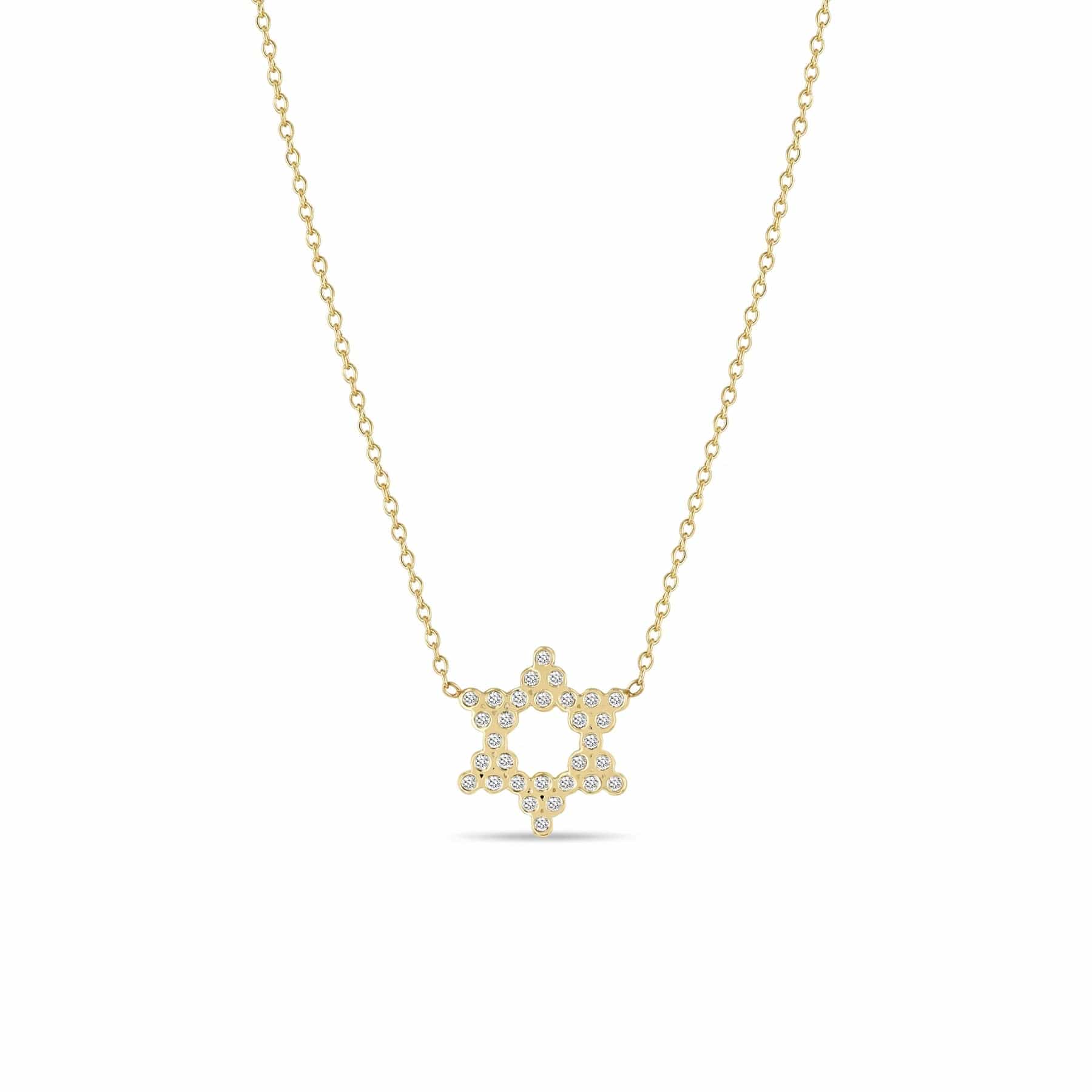 14k Small Diamond Bezel Star of David Necklace