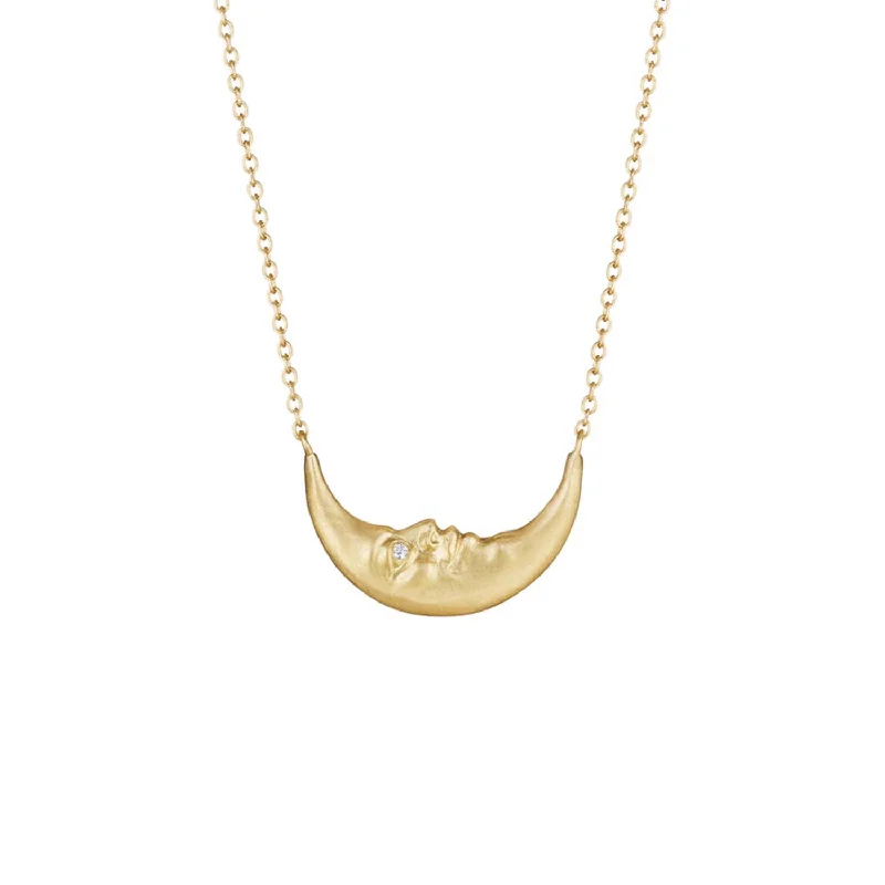 Crescent Moonface Necklace with Diamond Eyes