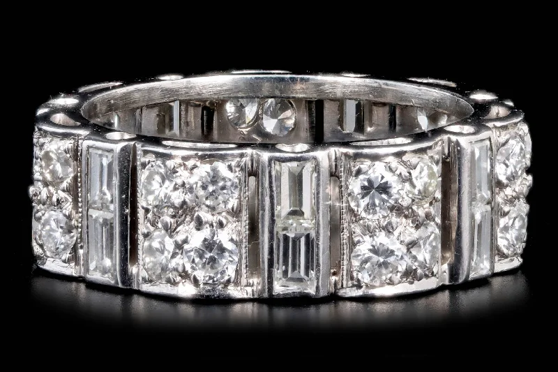 Art Deco Platinum 2 Carat Total Weight Diamond Baguette Wide Band