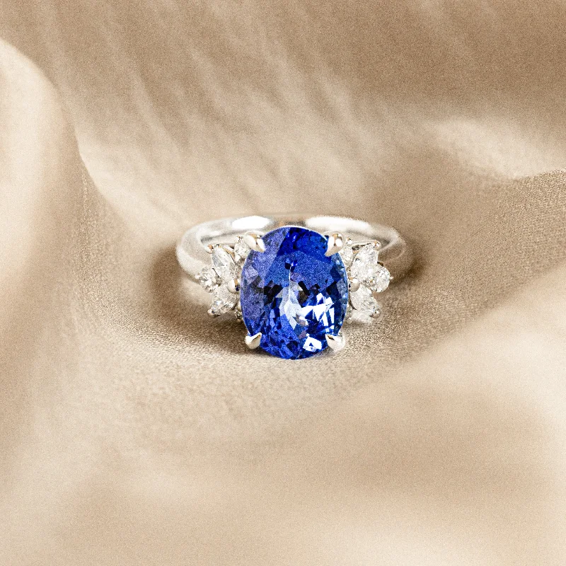 Platinum 5.54 Carat Oval Tanzanite Diamond Ring