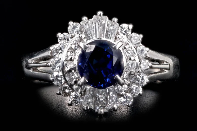 Retro Platinum 1.73 Carat Round Natural Sapphire & Diamond Ballerina Ring