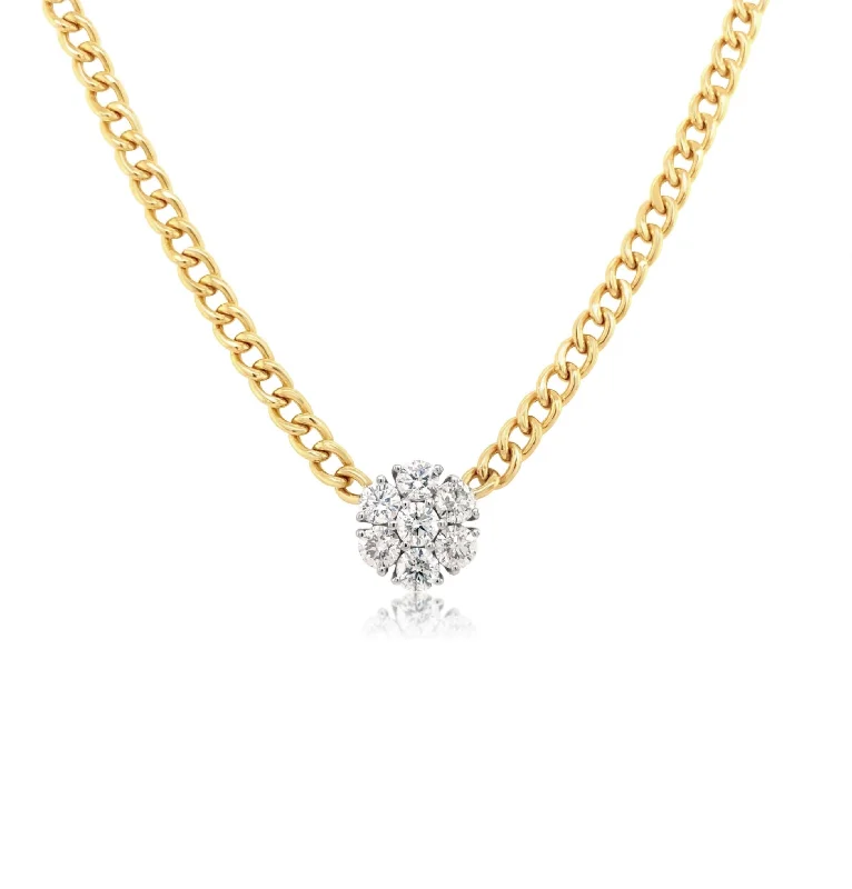 Cuban Chain Diamond Flower Necklace