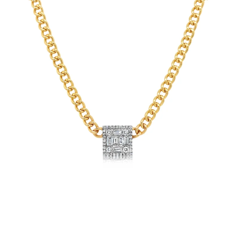 Cuban Chain Diamond Square Illusion Necklace