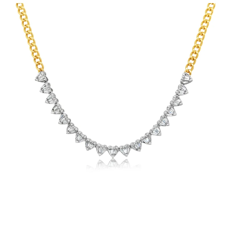 Cuban Chain Multi-Heart Round and Baguette Diamond Necklace