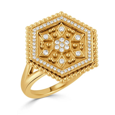 Doves 18K Yellow Gold Hexagon Diamond Ring