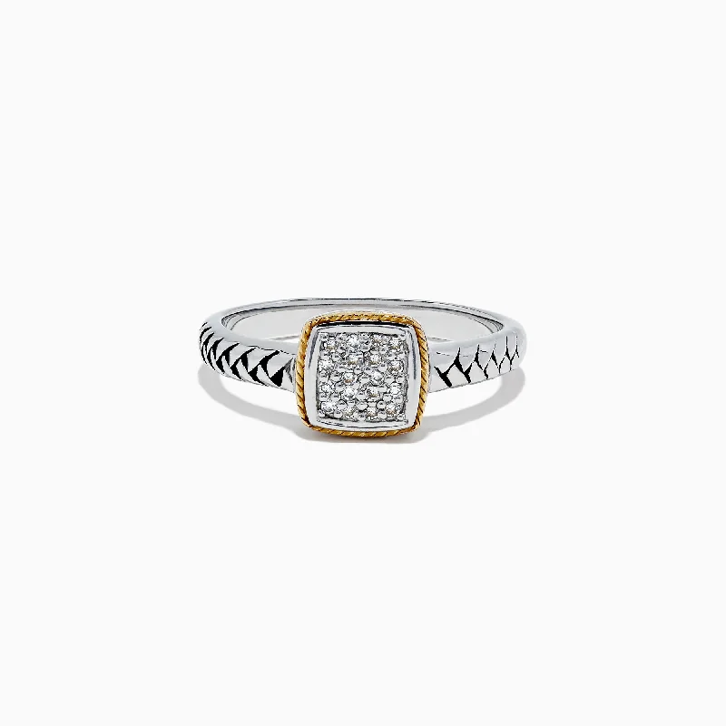 925 Sterling Silver & 18K Yellow Gold Accented Diamond Ring, 0.07