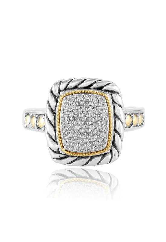 925 Sterling Silver & 18K Yellow Gold Accented Diamond Ring, 0.20 TCW