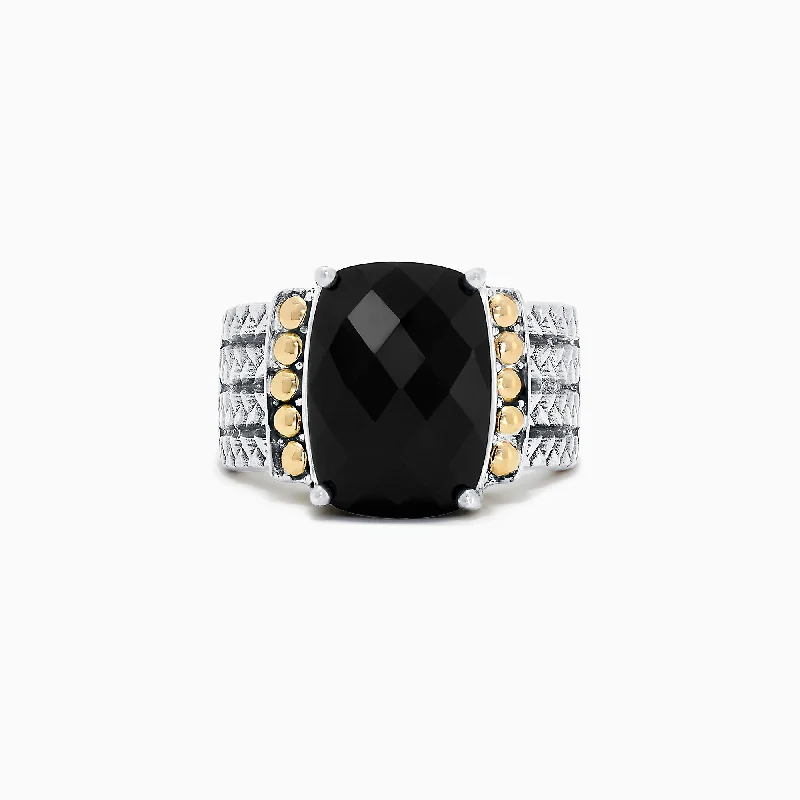 925 Sterling Silver & 18K Yellow Gold Onyx Ring, 6.00 TCW