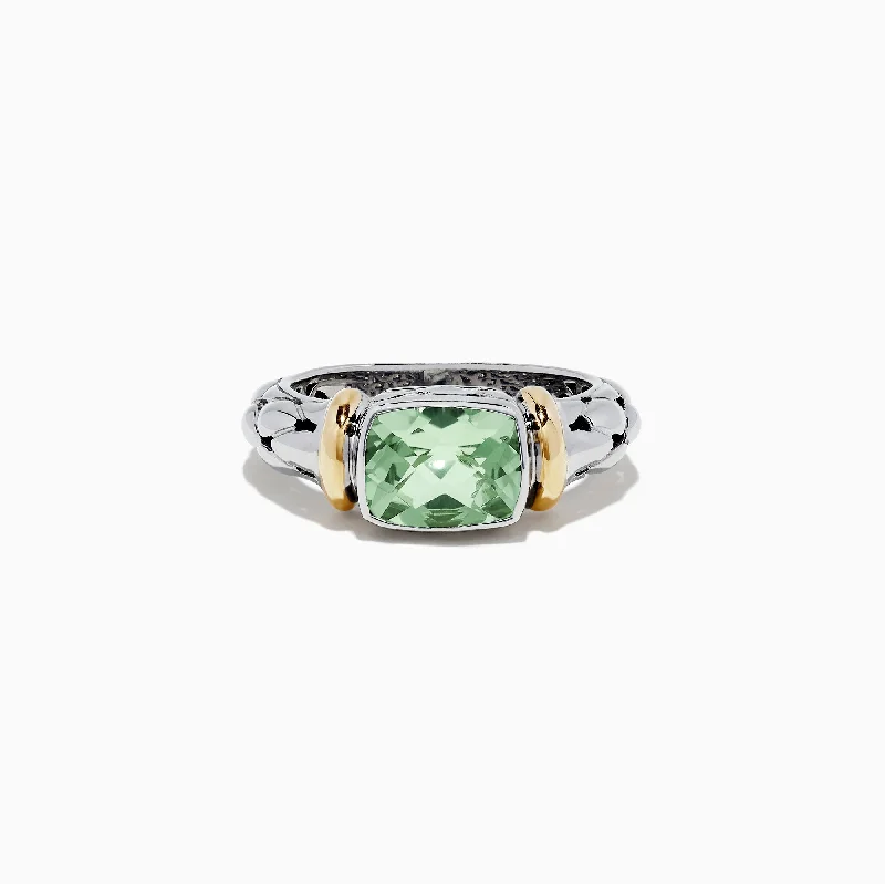 925 Sterling Silver and 18K Gold Green Amethyst Ring, 1.75 TCW