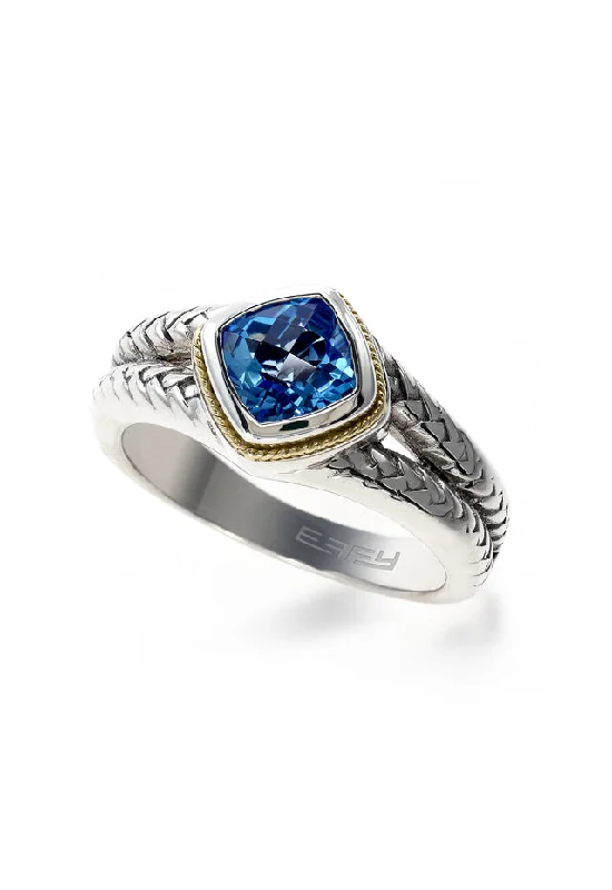 925 Sterling Silver and 18K Yellow Gold Blue Topaz Ring, 1.23 TCW