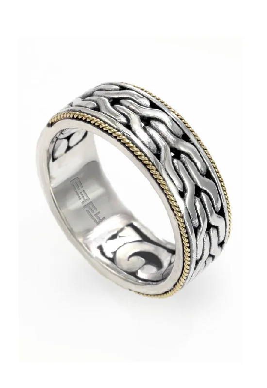 925 Sterling Silver and 18K Yellow Gold Men's Ring