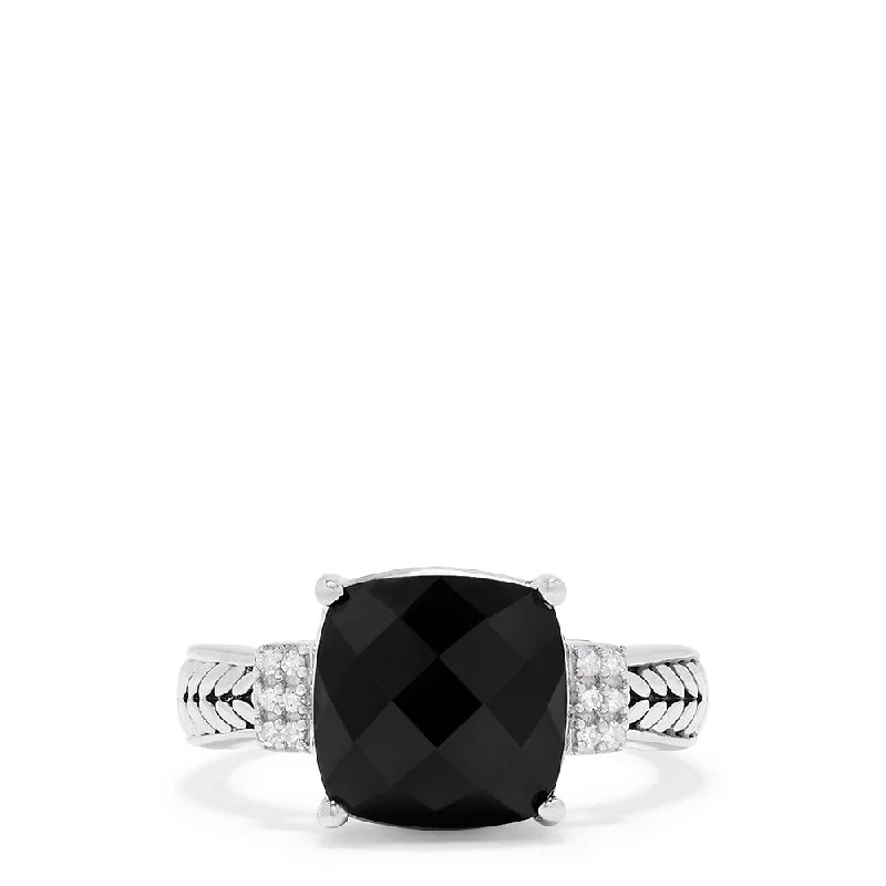 925 Sterling Silver Onyx and Diamond Accented Ring, 4.96 TCW