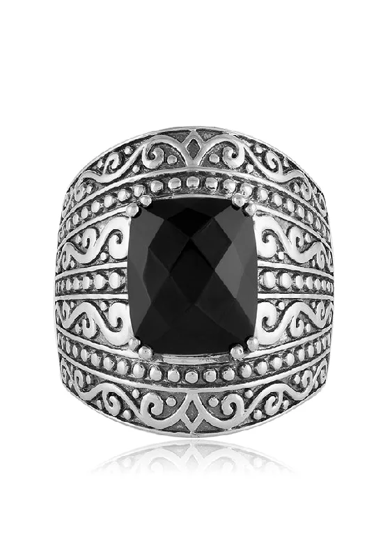 925 Sterling Silver Onyx Ring, 3.90 TCW