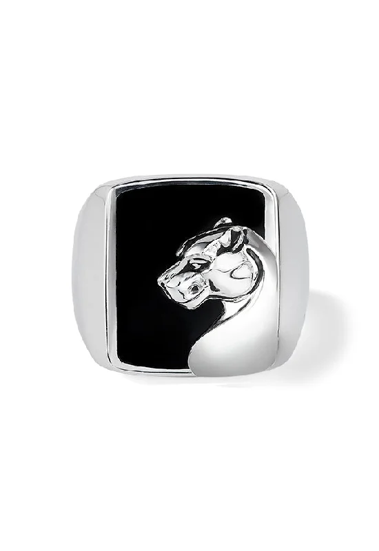 Men's Sterling Silver Onyx Panther Ring, 7.90 TCW