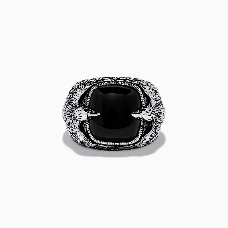 Men's Sterling Silver Double Eagle Onyx Ring, 10.05 TCW