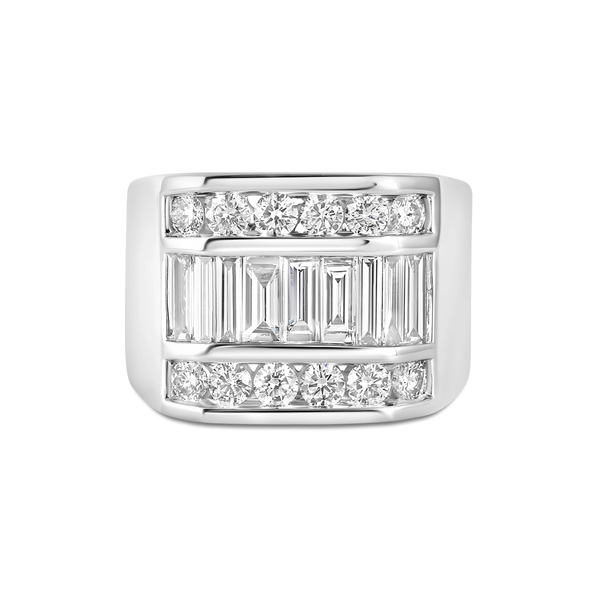 Gents 14K White Gold Baguette and Round Diamond Ring